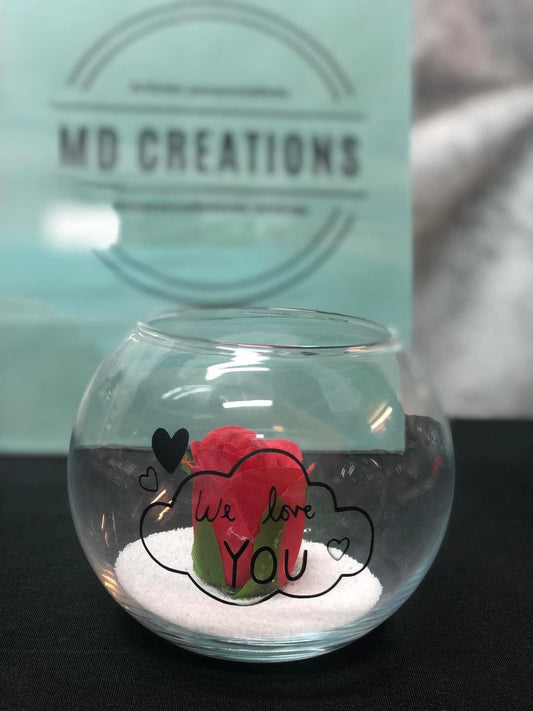 Vase rose éternelle "we love you"